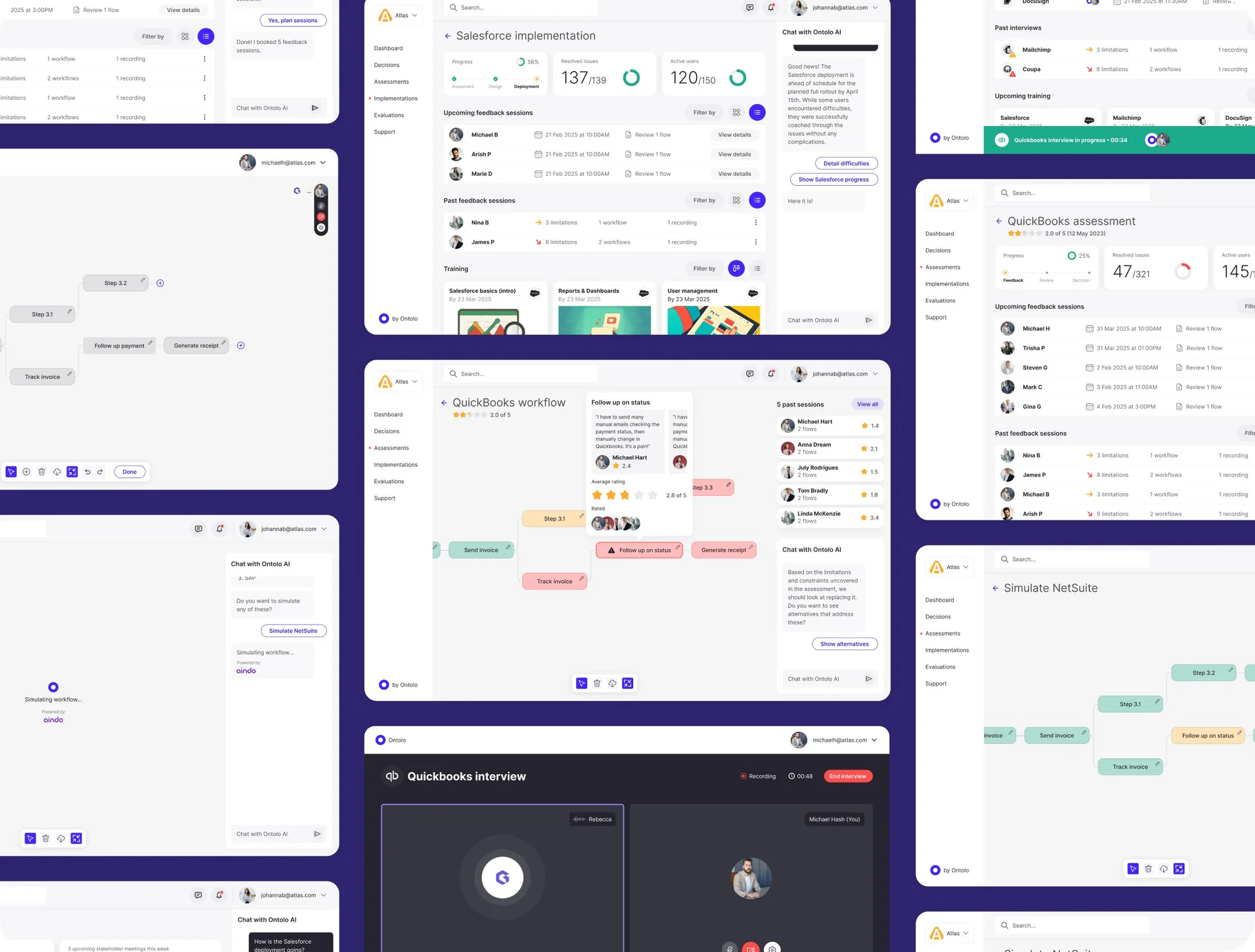 Ontolo enterprise software management screens: implementation tracking, workflows and interviews